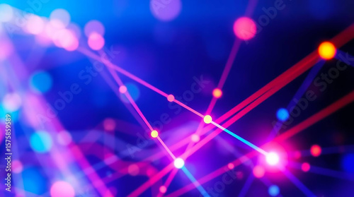 Ai generated image of blue abstract network of glowing lines and nodes