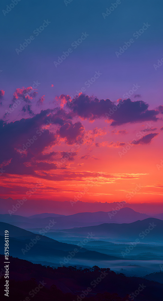Obraz premium Vibrant sunset horizon with purple and orange gradient sky