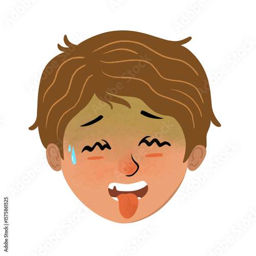 Cartoon illustration of a boy with a nauseous expression