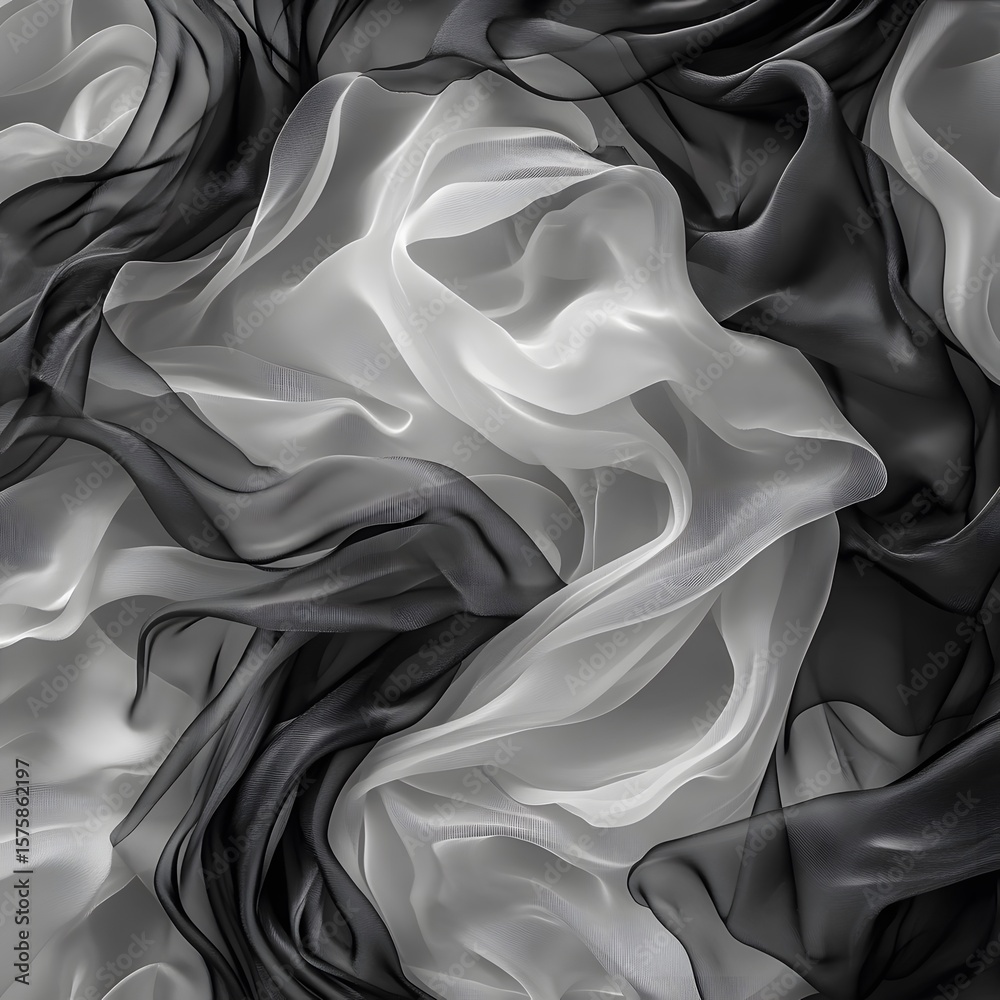 Fototapeta premium Elegant Black and White Sheer Fabric Drape Texture