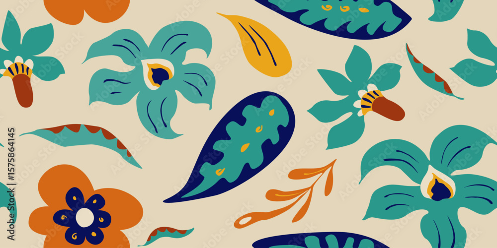 Obraz premium Botanical boho folk floral pattern seamless for home decor and print design