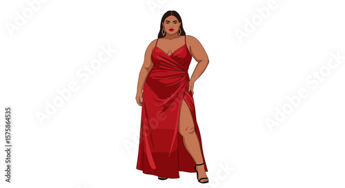 Stylish illustration of plus-size women's fashion for body positivity campaigns and inclusive brands