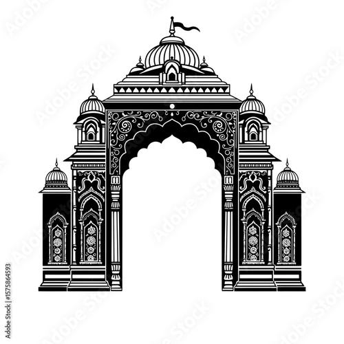 Ornate archway with domes and intricate details silhouette