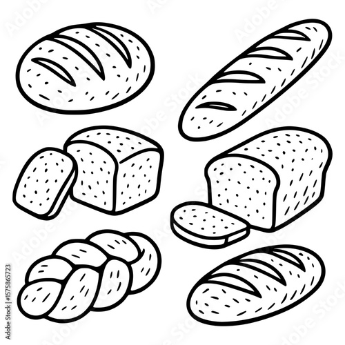 Artisan Bread Loaves Hand Drawn style Vector Line Art Illustration Set
