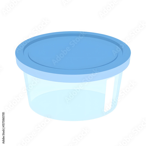 Clear plastic container with blue lid for food storage  