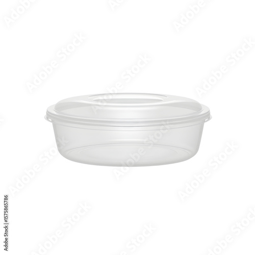 Clear round plastic container with lid for food storage  