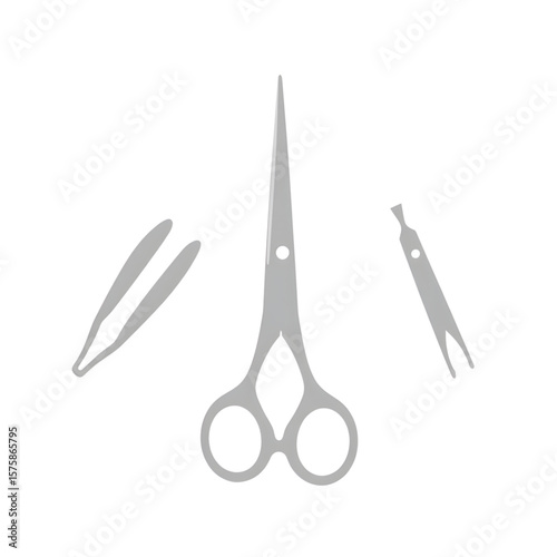 Hair cutting tools including scissors, tweezers, and comb  