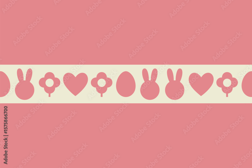 Delightful Easter pastel pattern featuring bunny rabbit silhouettes, eggs, floral designs, and heart shapes, perfect for seasonal backgrounds. Delightful Easter pastel pattern featuring bunny rabbit silhouettes, eggs, floral designs, and heart shapes, perfect for seasonal backgrounds.
