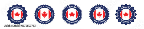 Canada product label set. Canadian flag, premium made in Canada. Labels, seals, stamps, flags, icons