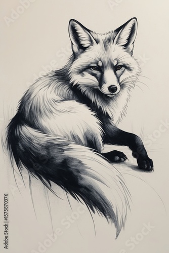 Detailed Animal Illustration Fox Back