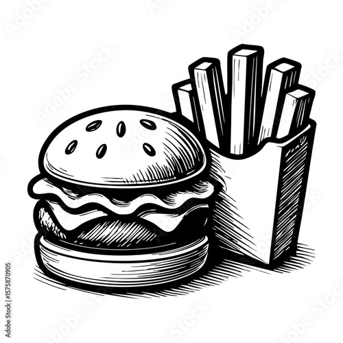 burger and fries vector