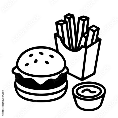 burger fries and sauce vector