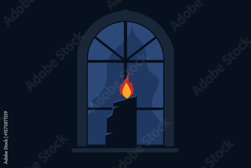Broken Window in a Haunted House with a Single Candle