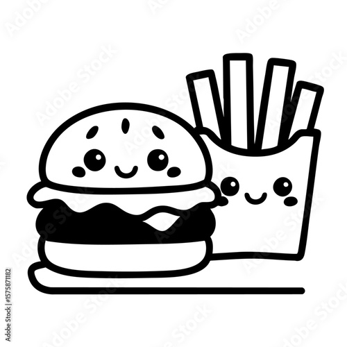 cute burger and fries vector