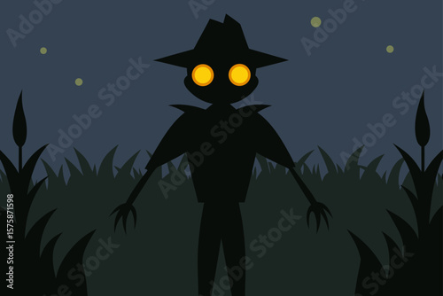Spooky Scarecrow with Glowing Eyes in a Cornfield