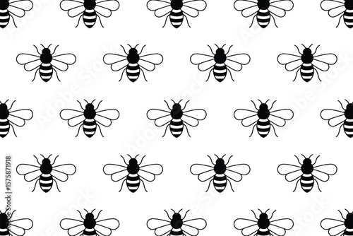 Black and white vector seamless pattern of bees creating a fun and elegant design for various creative projects.