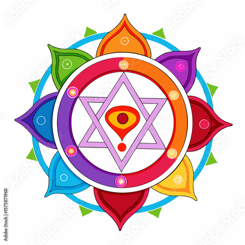 Colorful spiritual symbol with star and eye chakra mandala