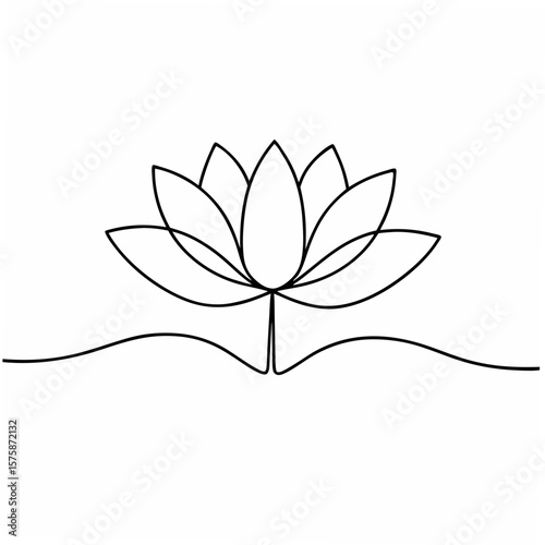 Minimalist black lotus flower on white water lily floral
