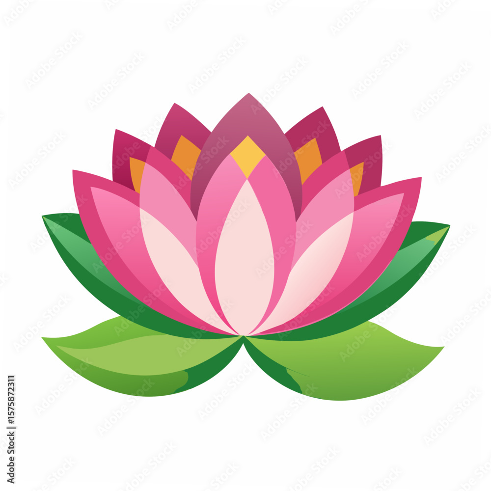 Fototapeta premium Pink lotus flower with green leaves purple yellow