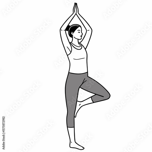 Woman performing tree pose on white background yoga vrikshasana
