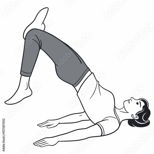 Woman performing yoga bridge pose with one leg raised setu bandhasana exercise