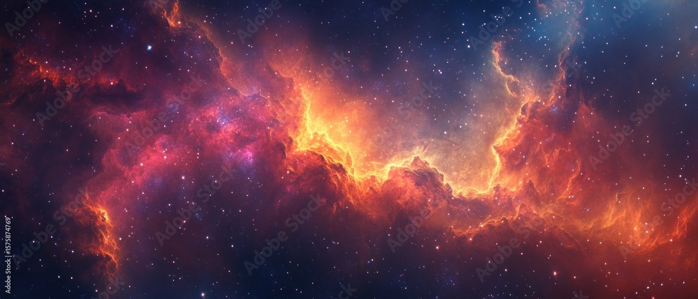 Fototapeta premium Cosmic Nebula with Red and Orange Gas Clouds and Stars