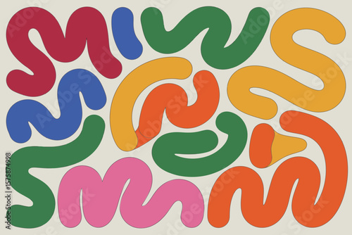 Wavy shapes in vibrant colors create a playful and modern abstract art design suitable for many creative projects.