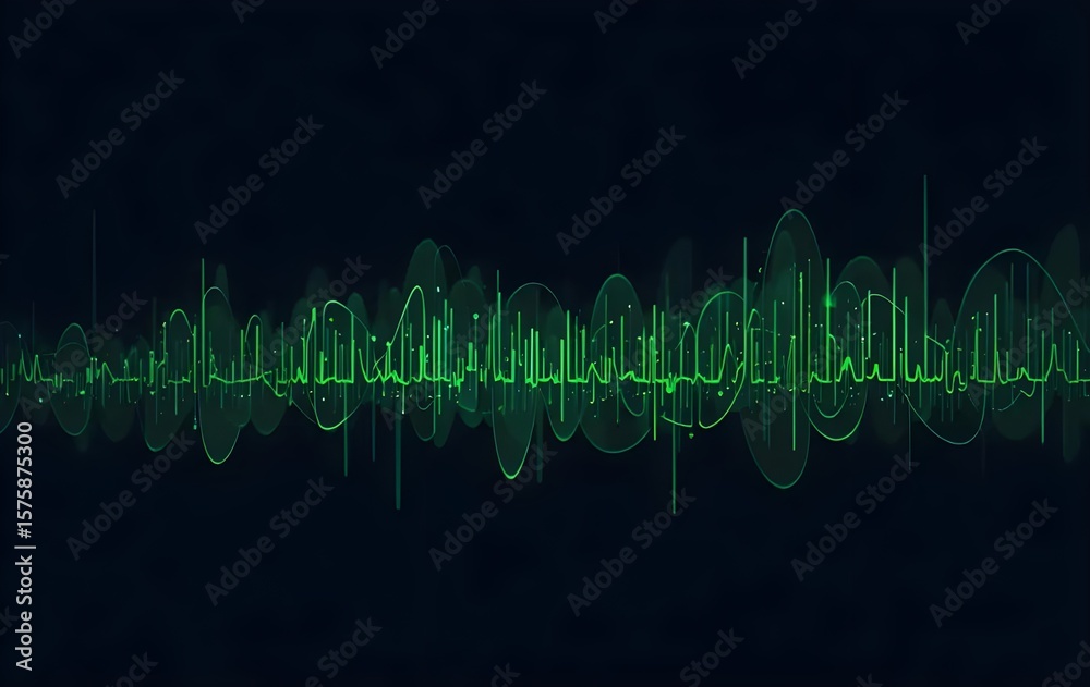 Obraz premium Green frequency wave design with a digital equalizer pulse for futuristic technology and dynamic waveform visualization