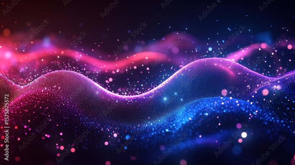 Obraz premium Abstract Wavy Pattern with Pink and Blue Glowing Dots