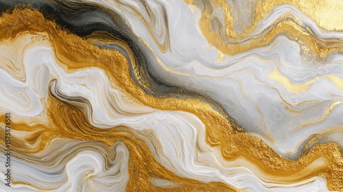 Abstract marble texture with gold, white, and gray waves, creating a stunning backdrop for elegant designs and luxurious branding applications
