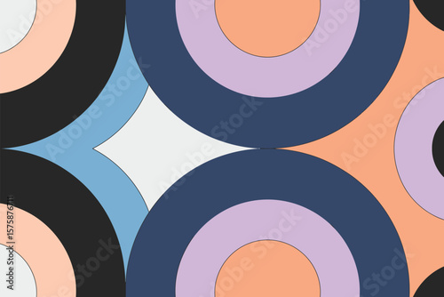 Retro circles seamless pattern in trendy hues evokes vintage design with smooth pastel colors for backgrounds