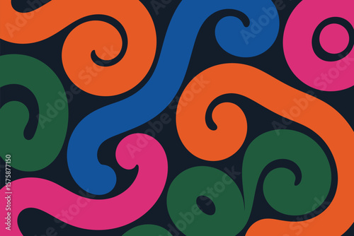 Vivid swirls in a seamless pattern brings a bold retro vibe with a playful and graphic modern design element.