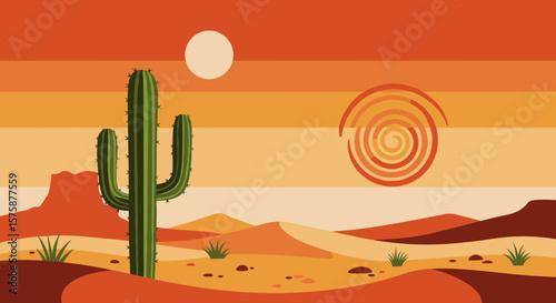   Striking psychedelic illustration of a desert landscape for artistic projects and nature-themed designs
