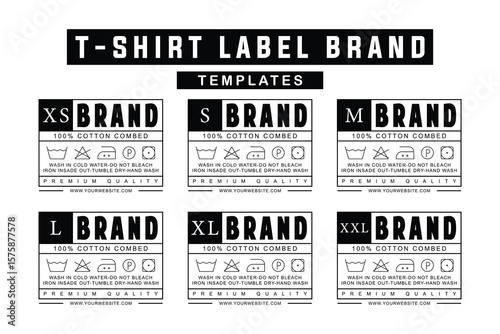 Minimal T-Shirt Label Design Template Set. Modern Apparel Tags with Size Variants