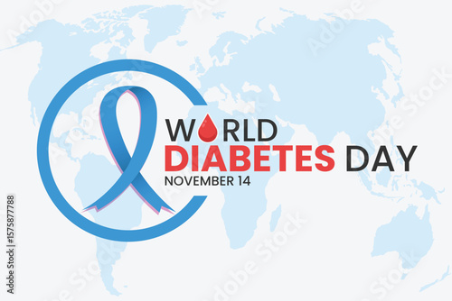 National Diabetes Month on November 14 with blue ribbon design. Vector.