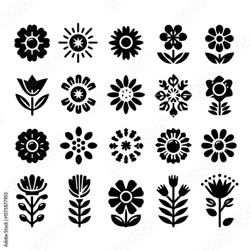 set of black and white flowers