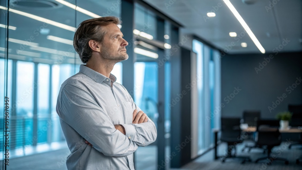 Man with Crossed Arms in Modern Office Man with Crossed Arms in Modern Office