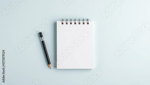 Blank notepad and pencil on blue background (1)