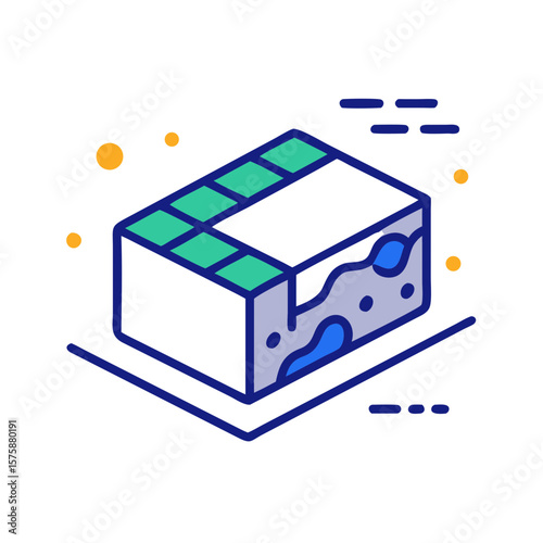 Sponge block with porous texture, representing cleaning tool, absorption, household care and sanitation
