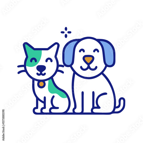 Happy cat and dog together, representing domestic animals, pet ownership, veterinary care, animal companionship and home pets
