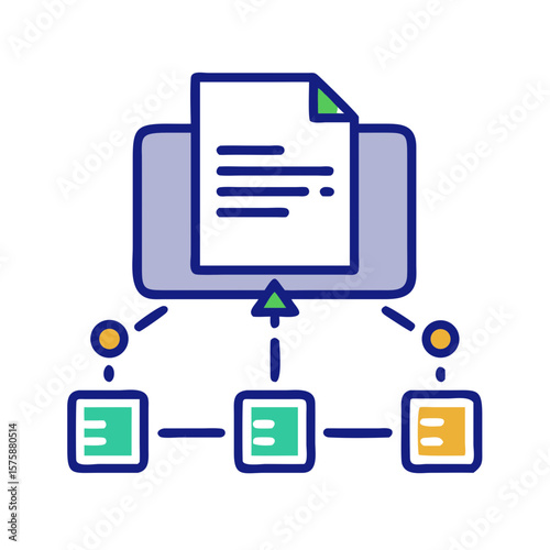 Structured document with hierarchical elements, representing file management, digital data system, network mapping and content organization
