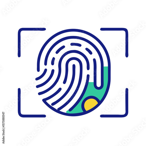 Illustration of fingerprint with scan frame, representing identity check, biometric security, personal data and authentication system, no background
