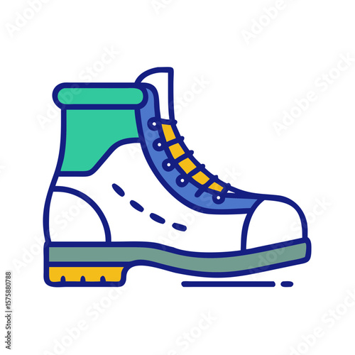 Illustration of a sturdy boot with laces, representing travel footwear, outdoor trekking gear, fashion accessory and walking equipment, no background
