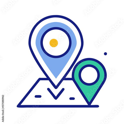 Location pin on map with secondary marker, representing geolocation, mapping, destination tracking and navigation tool, no background
