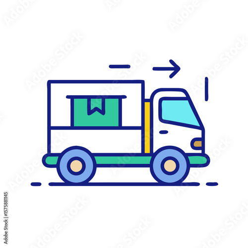 Flat icon of delivery truck with motion lines, representing logistics, shipping service, package transport and courier operations, no background
