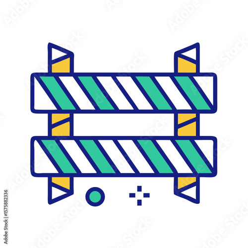 Striped road construction barriers in colorful flat style, representing caution zone, blocked passage, repair area and public safety alert, no background
