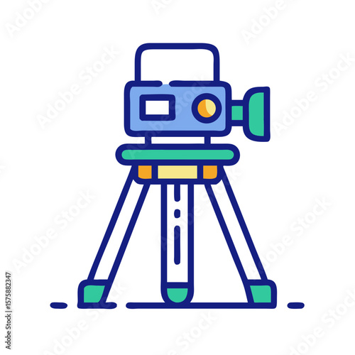 
Specialized DALL·E camera on tripod in flat minimal style, representing terrain mapping, spatial scanning, 3D imaging, environmental analysis and geospatial technology, no background

