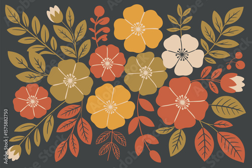 Elegant floral arrangement featuring warm autumn colors against a dark background.