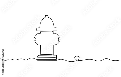 Fire hydrant isolated on white background. One line continuous fire hydrant. Line art outline vector illustration, Single continuous line drawing 
jets of water that came out of the hydrant.