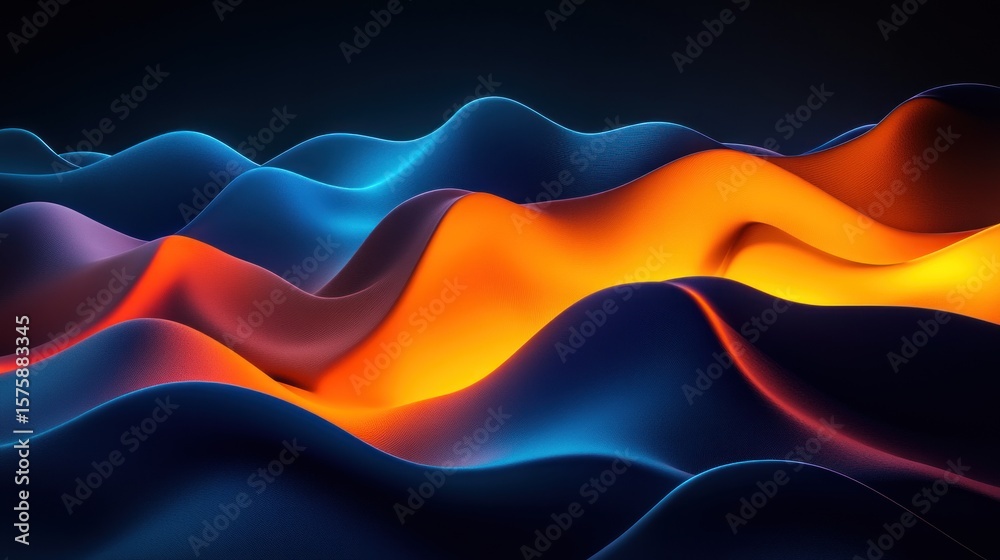 Fototapeta premium Abstract Wavy Landscape with Glowing Orange and Blue Hues